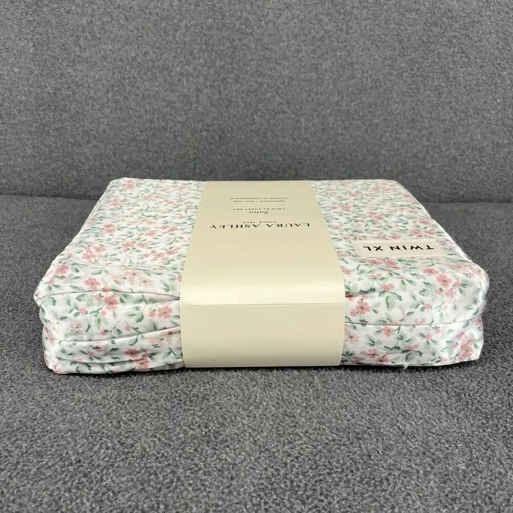 Laura Ashley Satin Sheet Set XL Twin Pink‎ Green Floral Tierney cottage country
